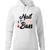 Biała bluza damska z nadrukiem Nail Boss. Bluza typu „kangur” z kapturem.