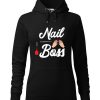 Czarna bluza damska z nadrukiem Nail Boss. Bluza typu „kangur” z kapturem.