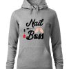 Szara bluza damska z nadrukiem Nail Boss. Bluza typu „kangur” z kapturem.