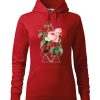 Czerwona bluza damska z kolorowym nadrukiem róży w stylu boho. Bluza typu „kangur” z kapturem.