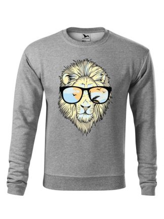 Szara bluza męska z nadrukiem lwa w okularach. Bluza wkładana, bez kaptura.
