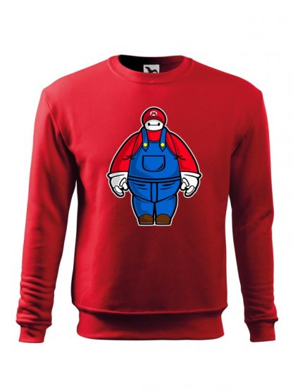Czerwona bluza męska z karykaturą postaci z gry wideo. Bluza wkładana, bez kaptura.