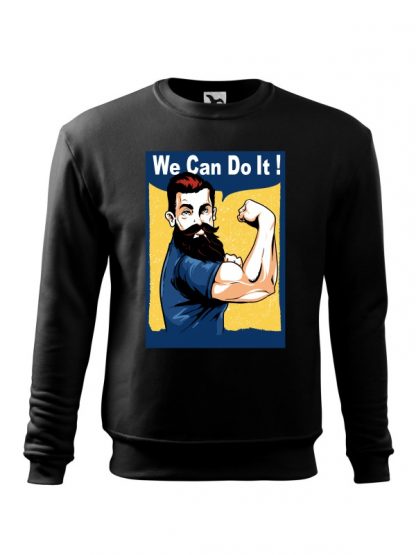 Czarna bluza męska z nadrukiem We Can Do It! Bluza wkładana, bez kaptura.