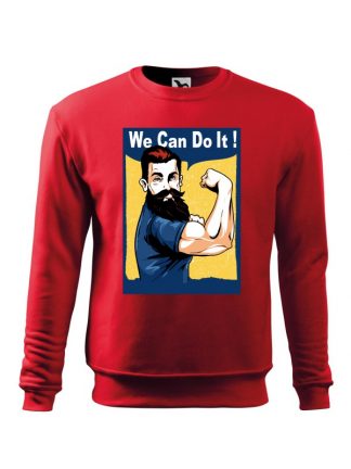 Czerwona bluza męska z nadrukiem We Can Do It! Bluza wkładana, bez kaptura.