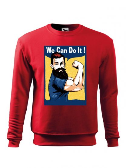 Czerwona bluza męska z nadrukiem We Can Do It! Bluza wkładana, bez kaptura.