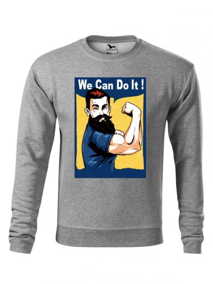 Szara bluza męska z nadrukiem We Can Do It! Bluza wkładana, bez kaptura.