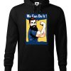 Czarna bluza męska z nadrukiem We Can Do It! Bluza typu kangur z kapturem.