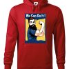 Czerwona bluza męska z nadrukiem We Can Do It! Bluza typu kangur z kapturem.