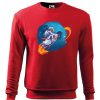 Czerwona bluza męska z kolorowym nadrukiem Astronauty siedzącego na rakiecie i lecącego wokół Księżyca. Bluza wkładana, bez kaptura.