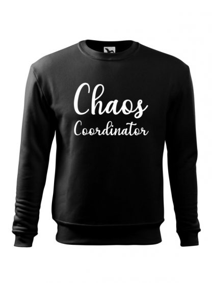 Czarna bluza męska z białym napisem Chaos Coordinator. Bluza wkładana, bez kaptura.