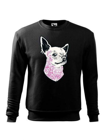 Czarna bluza męska z nadrukiem psa rasy Chihuahua. Bluza wkładana, bez kaptura.