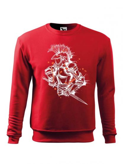 Czerwona bluza męska z nadrukiem rycerza w kasku motocross. Bluza wkładana, bez kaptura.