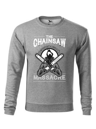 Szara bluza męska z czarno-białym nadrukiem The Chainsaw Massacre. Bluza wkładana, bez kaptura.