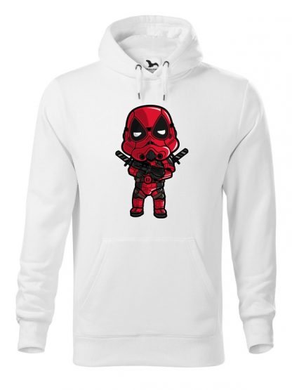 Biała bluza męska z karykaturą postaci filmowej. Bluza typu kangur z kapturem.