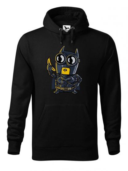 Czarna bluza męska z karykaturą postaci z komiksu. Bluza typu kangur z kapturem.