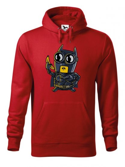 Czerwona bluza męska z karykaturą postaci z komiksu. Bluza typu kangur z kapturem.