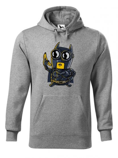 Szara bluza męska z karykaturą postaci z komiksu. Bluza typu kangur z kapturem.