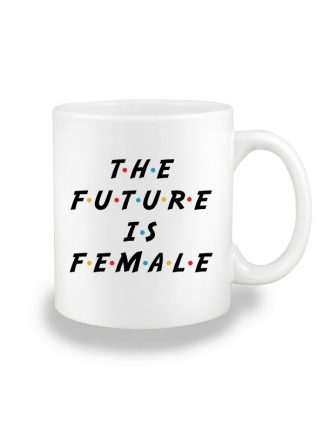 Biały kubek ceramiczny z napisem The Future Is Female. Nadruk dwustronny.