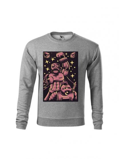 Szara bluza dziecięca z komiksowym nadrukiem bokserskiej walki robotów. Bluza wkładana, bez kaptura.