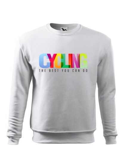 Biała bluza męska z kolorowym napisem Cycling, The Best You Can Do. Bluza wkładana, bez kaptura.