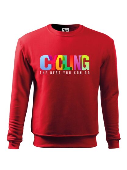 Czerwona bluza męska z kolorowym napisem Cycling, The Best You Can Do. Bluza wkładana, bez kaptura.