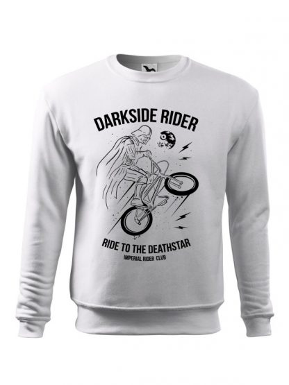 Biała bluza męska z czarnym nadrukiem Darkside Rider, nawiązującym do popularnych filmów sci-fi. Bluza wkładana, bez kaptura.