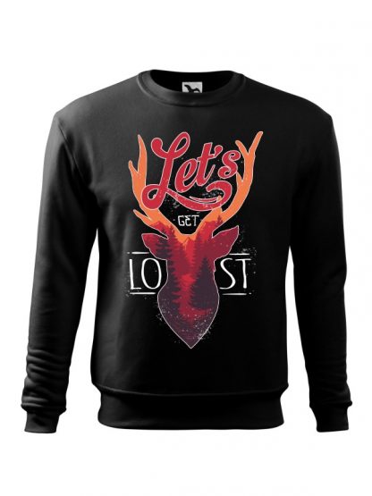 Czarna bluza męska z kolorowym motywem jelenia oraz napisem Let's Get Lost. Bluza wkładana, bez kaptura.