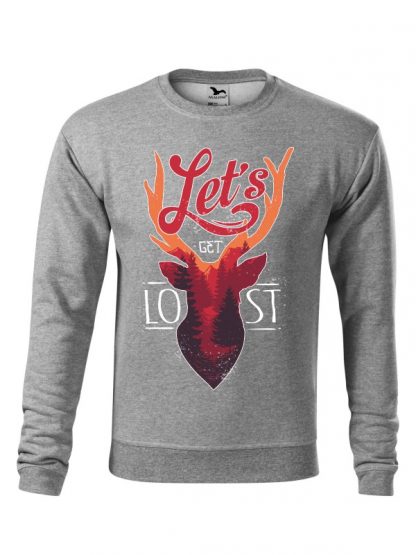 Szara bluza męska z kolorowym motywem jelenia oraz napisem Let's Get Lost. Bluza wkładana, bez kaptura.
