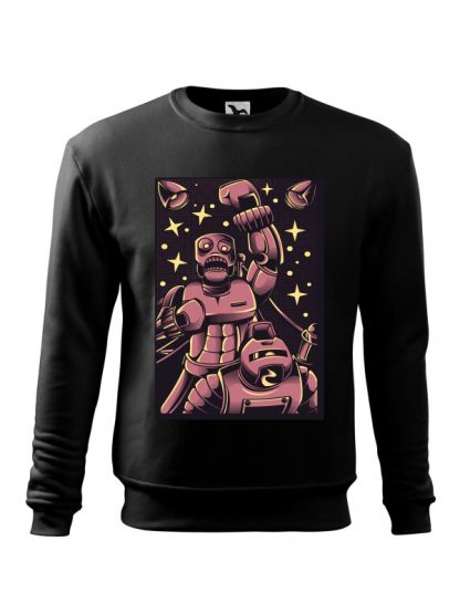 Czarna bluza męska z komiksowym nadrukiem bokserskiej walki robotów. Bluza wkładana, bez kaptura.