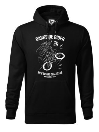 Czarna bluza męska z białym nadrukiem Darkside Rider, nawiązującym do popularnych filmów sci-fi. Bluza typu „kangur” z kapturem.