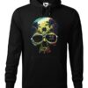 Czarna bluza męska z kolorowym motywem czaszki oraz napisem Say Yes To New Adventures. Bluza typu „kangur” z kapturem.