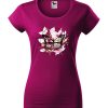 Damska koszulka z krótkim rękawem i kolorowym motywem motyla w stylu boho. Koszulka o kroju slim-fit z dekoltem, w kolorze fuksja.