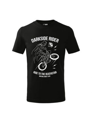 Dziecięca koszulka z krótkim rękawem i białym nadrukiem Darkside Rider, nawiązującym do popularnych filmów sci-fi. Koszulka czarna.
