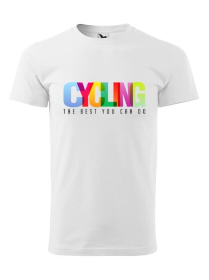 Męska koszulka z krótkim rękawem i kolorowym napisem Cycling, The Best You Can Do. Koszulka biała.