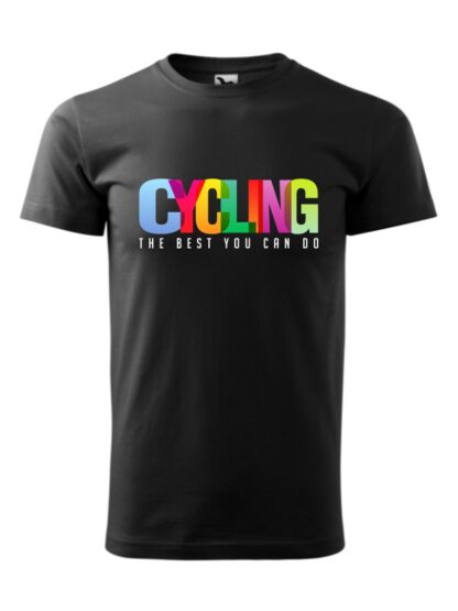 Męska koszulka z krótkim rękawem i kolorowym napisem Cycling, The Best You Can Do. Koszulka czarna.
