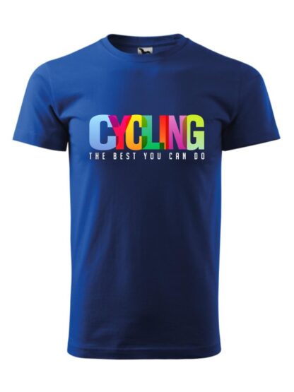 Męska koszulka z krótkim rękawem i kolorowym napisem Cycling, The Best You Can Do. Koszulka niebieska.