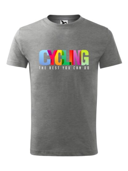 Męska koszulka z krótkim rękawem i kolorowym napisem Cycling, The Best You Can Do. Koszulka szara.