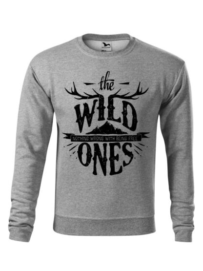 Szara bluza męska ze stylizowanym napisem The Wild Ones, Nothing Wrong With Being Free. Bluza wkładana, bez kaptura.