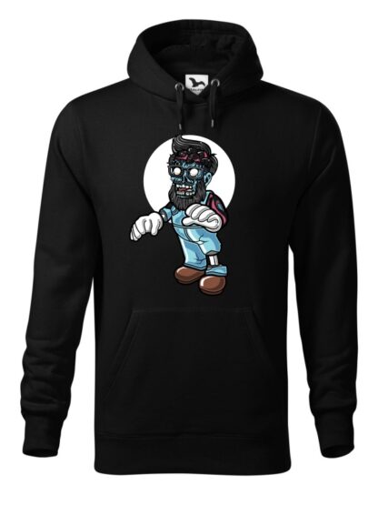 Czarna bluza męska z kolorową, rysunkową grafiką zombie. Bluza typu „kangur” z kapturem.