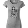 Damska koszulka z krótkim rękawem i czarno-białą grafiką droida, inspirowaną serią popularnych filmów sci-fi. Koszulka o kroju slim-fit, w kolorze szarym.