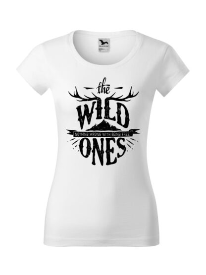 Damska koszulka z krótkim rękawem i stylizowanym napisem The Wild Ones, Nothing Wrong With Being Free. Koszulka o kroju slim-fit z dekoltem, w kolorze białym.