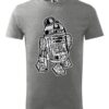 Męska koszulka z krótkim rękawem i czarno-białą grafiką droida, inspirowaną serią popularnych filmów sci-fi. Koszulka szara.