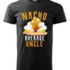 Męska koszulka z krótkim rękawem i kolorowym, zabawnym nadrukiem człowieka-nacho z gitarą oraz napisem Nacho Average Uncle. Koszulka czarna.