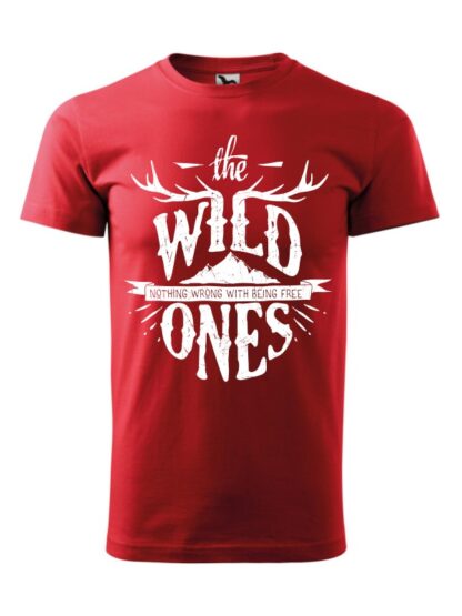 Męska koszulka z krótkim rękawem i stylizowanym napisem The Wild Ones, Nothing Wrong With Being Free. Koszulka czerwona.