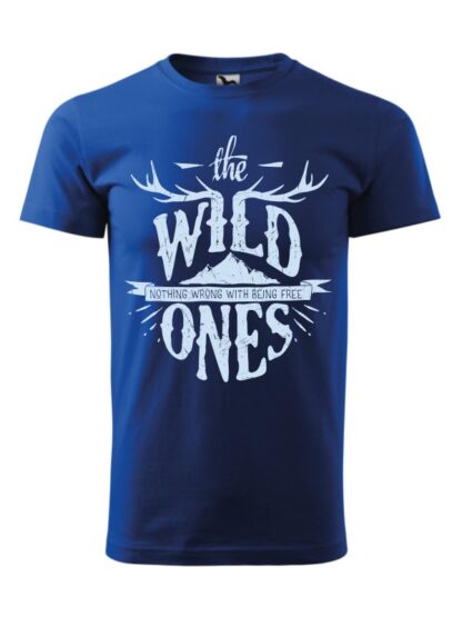 Męska koszulka z krótkim rękawem i stylizowanym napisem The Wild Ones, Nothing Wrong With Being Free. Koszulka niebieska.