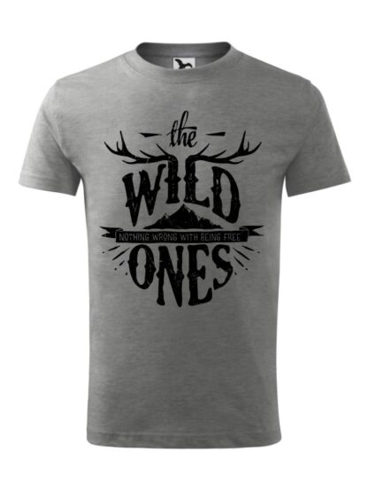 Męska koszulka z krótkim rękawem i stylizowanym napisem The Wild Ones, Nothing Wrong With Being Free. Koszulka szara.