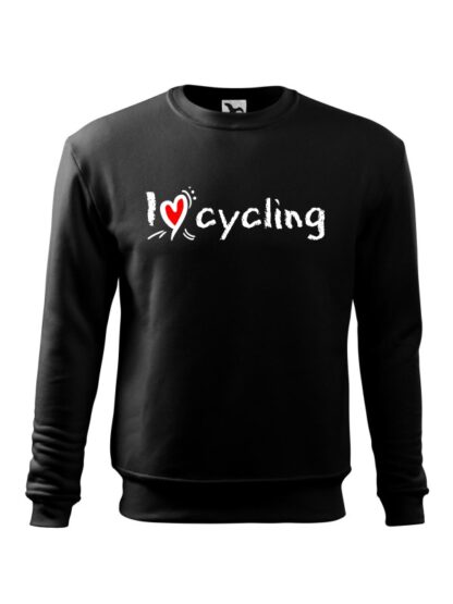 Czarna, wkładana bluza męska bez kaptura, ze stylizowanym, białym napisem I Love Cycling.