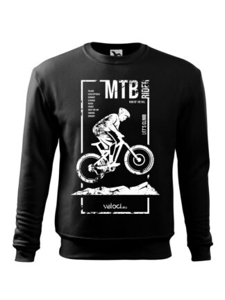 Czarna, wkładana bluza męska bez kaptura, z białym, poprzecieranym wizerunkiem kolarza MTB oraz napisem MTB Rider. Grafika w prostokątnej ramce.