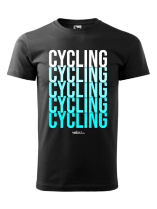 Czarna koszulka męska z krótkim rękawem i kolorowymi napisami Cycling.