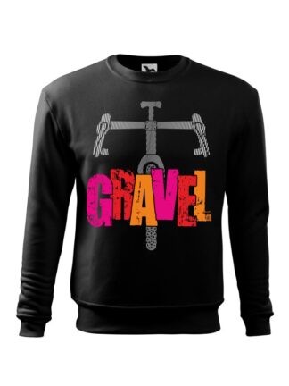 Czarna, wkładana bluza męska bez kaptura, z kolorową grafiką roweru typu gravel oraz postrzępionym napisem Gravel.